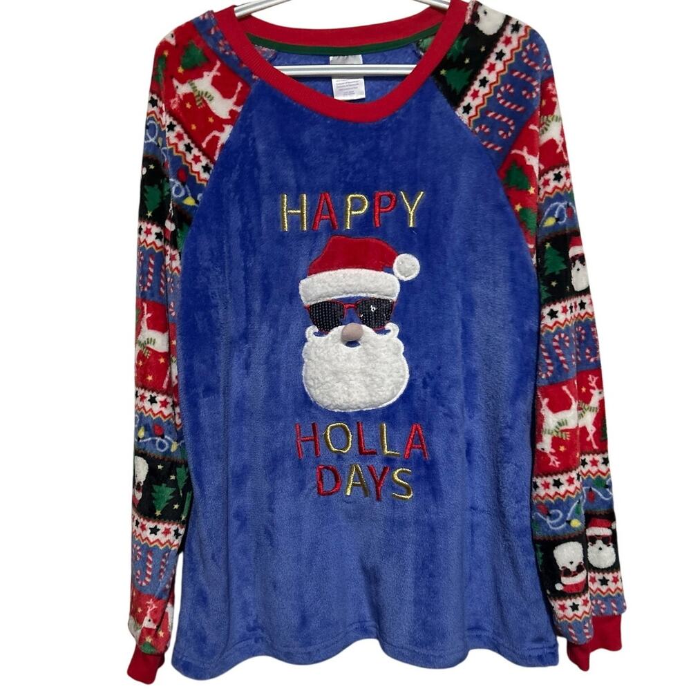 Secret‎ Treasures Sleepwear Happy Holla Days Blue Red Green Plush Top Size 2X